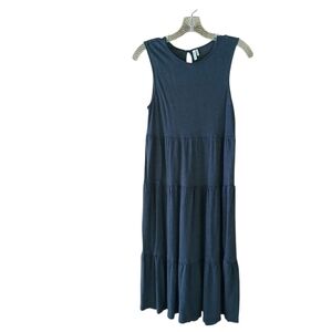 Comune Slate Blue Tiered 100% Linen Knit Midi Tank Dress Size Medium